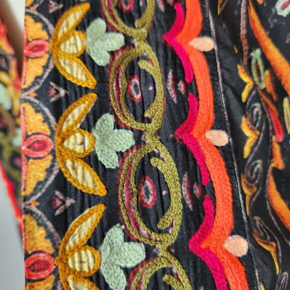 Hemant & Nandita Silk Embroidered Coin Fringe Boho Kimono Cover-Up Multicolor - Picture 9 of 15